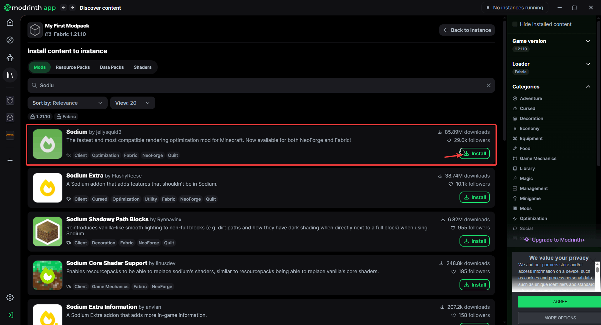 List of installed mods in your modpack